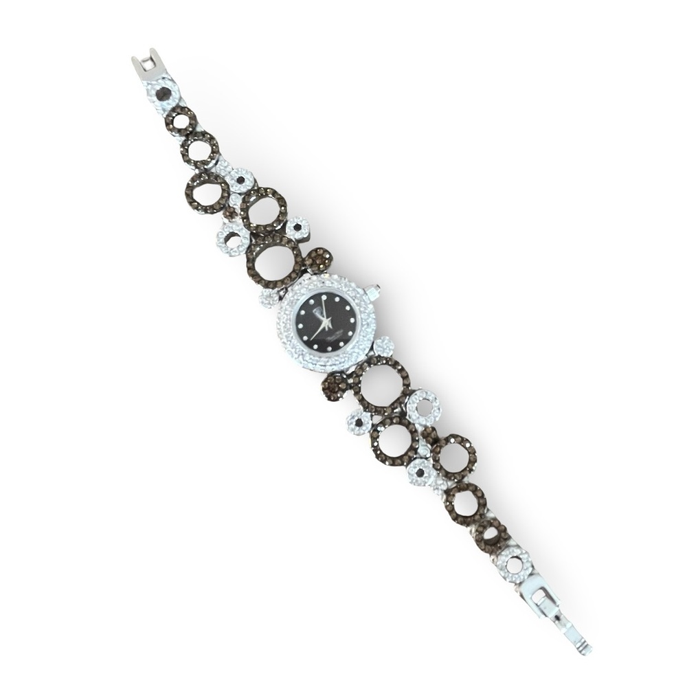 Victoria Wieck Women's Crystal Black Dial Gold Silver Rhinestone Bracelet Watch - Picture 4 of 9